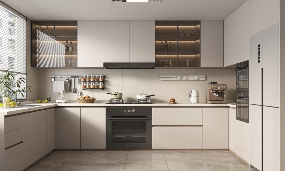 Modern Kitchen Cabinet High Gloss Lacquer Finish Soft Close Drawers Eco-friendly for City Living