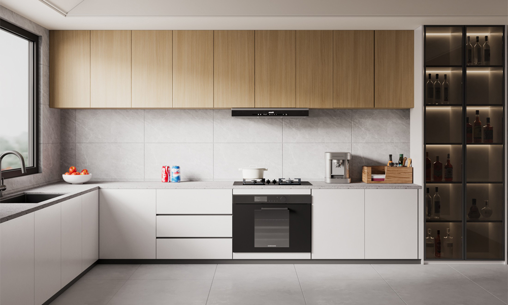 Modern Kitchen Cabinet Minimalist Style Push To Open System Spacious Storage for Contemporary Kitchen