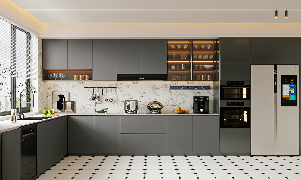 Kitchen Cabinet Smooth Lacquer Finish Modern Style Scratch-Resistant No-Slam Drawers for Home Living Spaces