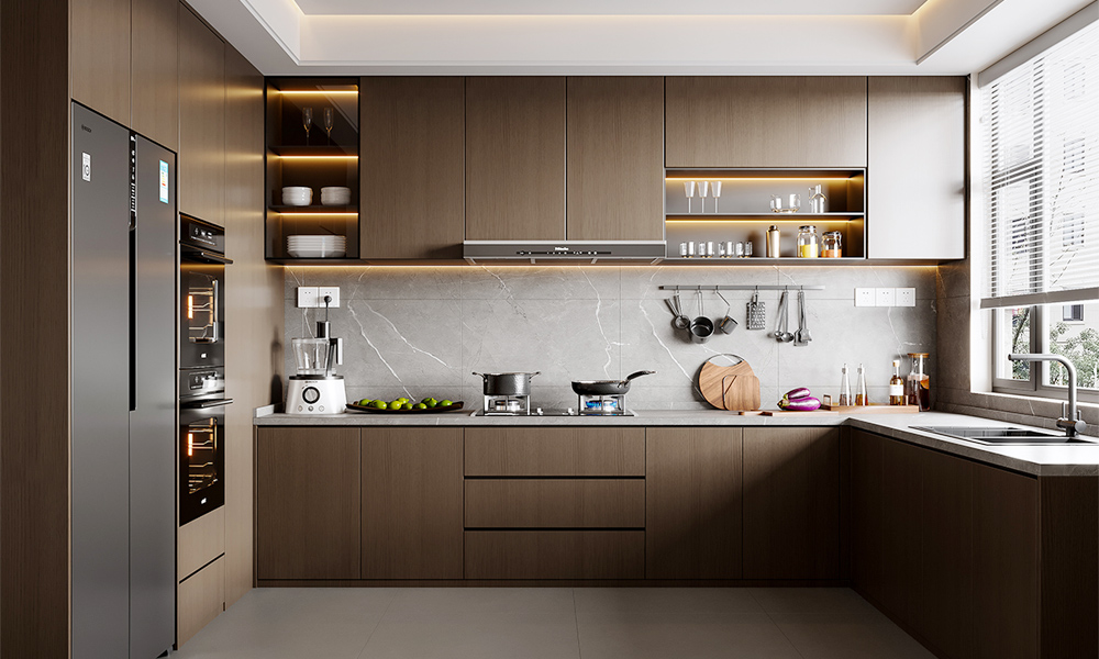 Kitchen Cabinet Anti Scratch Veneer Finish Handleless Look Adjustable Dividers for Homes Kitchen