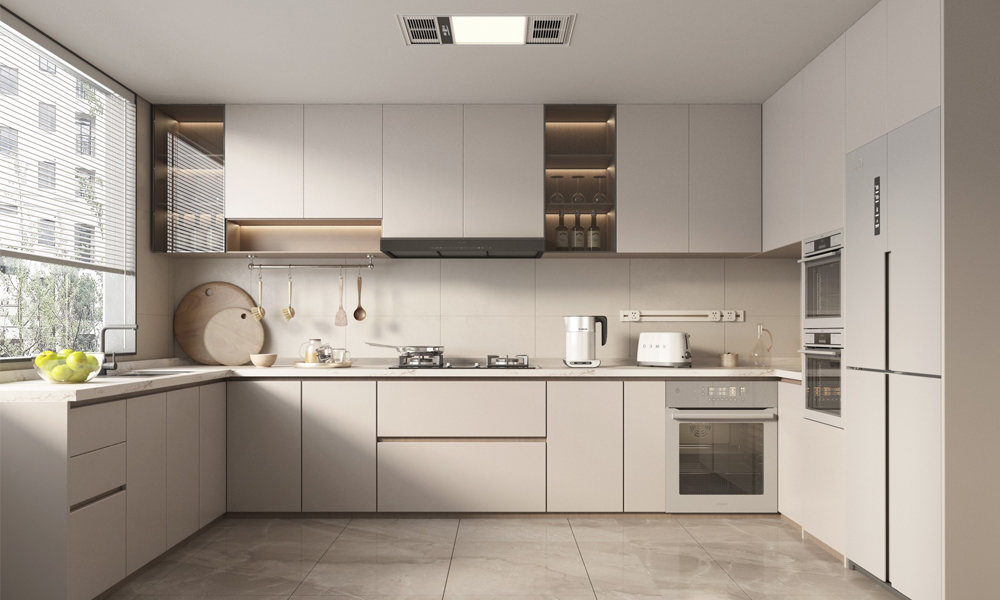 Modern Kitchen Cabinet High Gloss UV Coating L-shaped Layout Adjustable Shelves for Family Kitchen