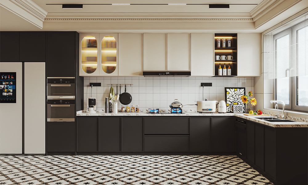 Modern Kitchen Cabinet Stylish Lacquer Finish Elegant Style Vertical Pull Outs for Home Cooking Areas