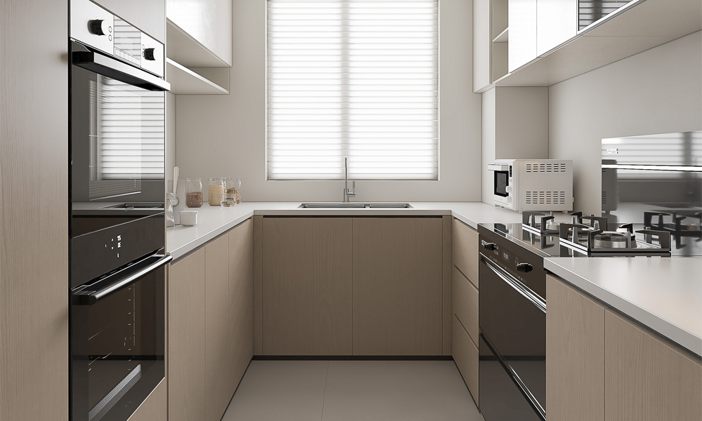 Modern Kitchen Cabinet Smooth Veneer Finish Eco-friendly Materials with Adjustable Shelves for Family Kitchens