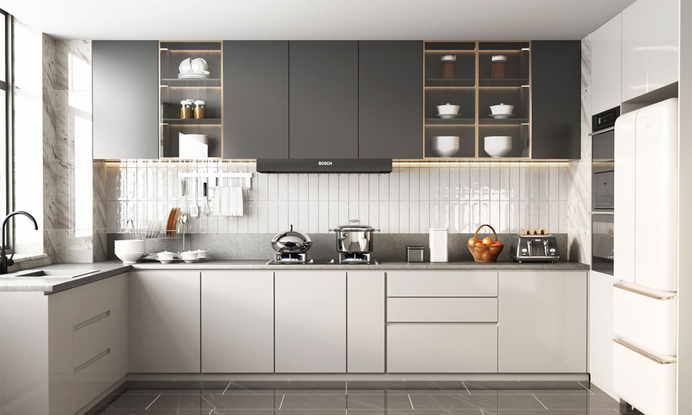 Modern Kitchen Cabinet Matte Lacquer Finish Minimalist Style Recessed Handles for Interior Renovations