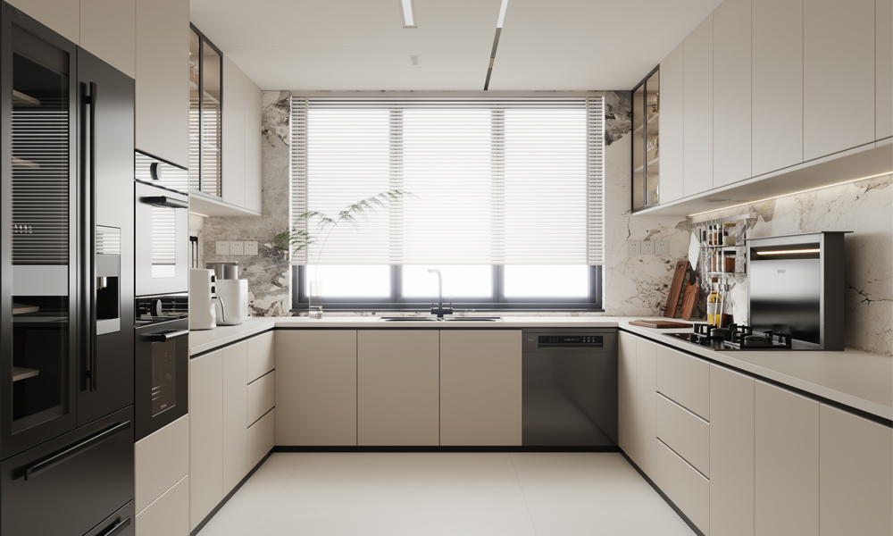 Modern Kitchen Cabinet Stylish Lacquer Finish Fingerprint-Resistant Space-Saving Layout for Kitchens