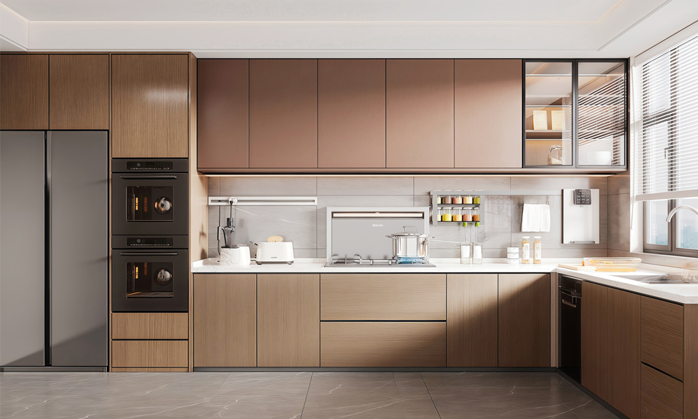 Kitchen Cabinet Smooth Veneer Finish Modern Style Minimalist Drawers for Sustainable Family Living