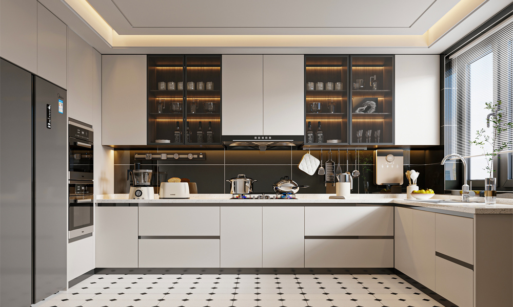 Modern Kitchen Cabinet Polished Lacquer Finish Durable Adjustable Shelves for Contemporary Houses
