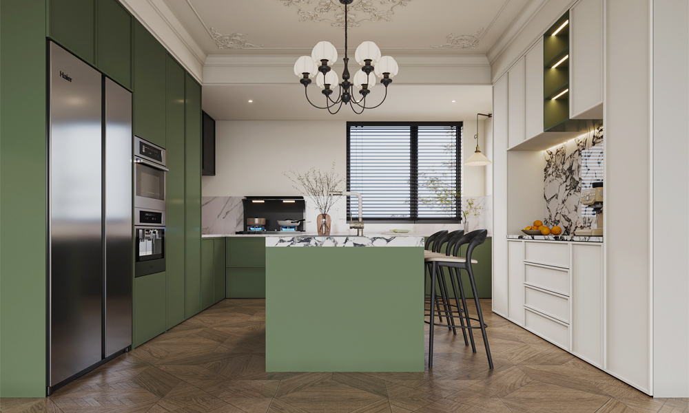 Modern Kitchen Cabinet Sleek Lacquer Finish Minimalist Style No-Slam Drawers for Modern City Living