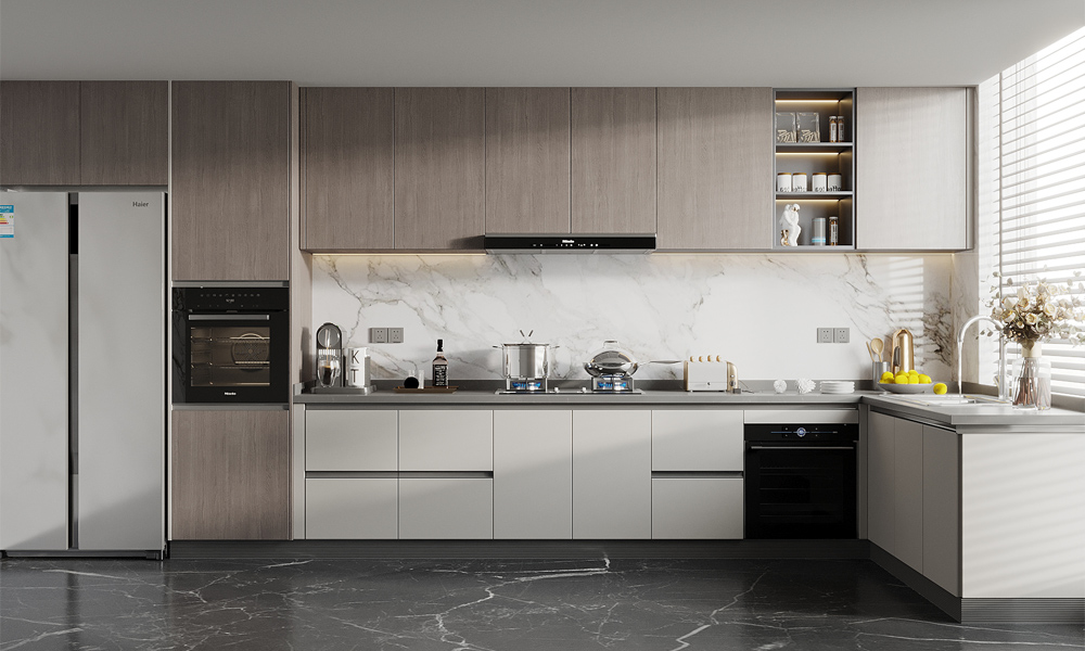 Modern Kitchen Cabinet Polished Lacquer Finish Minimalist Style Durability for Luxury Residential Kitchens