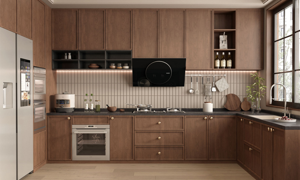 Kitchen Cabinet Sleek Veneer Finish Modern Style Functional Layout for Home Kitchens