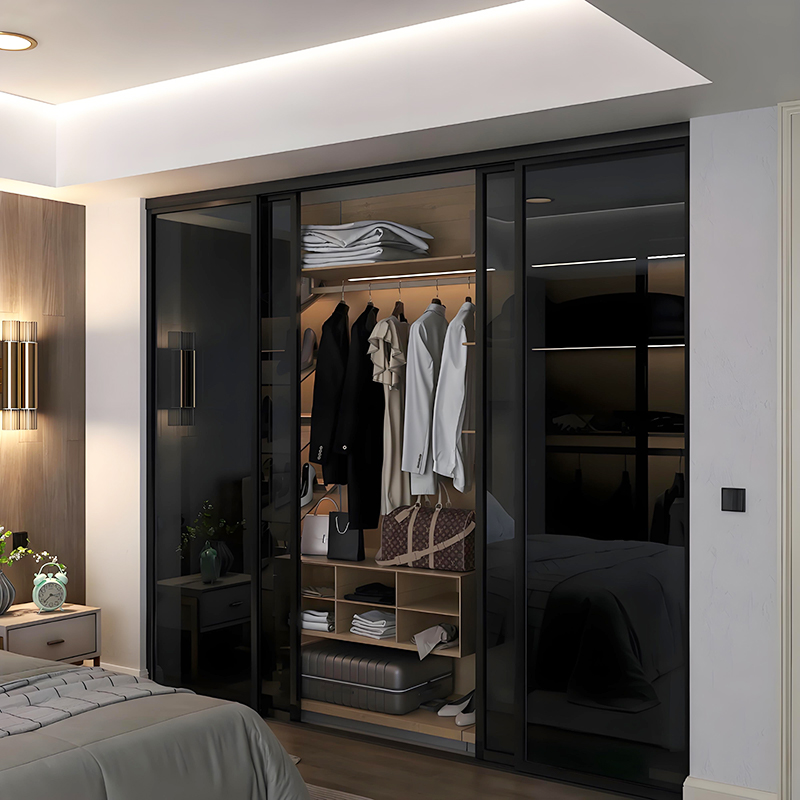 Modern Modular Bedroom Sliding Frosted Glass Door with Mirror Slide Closet Wall Wardrobe Furniture Design