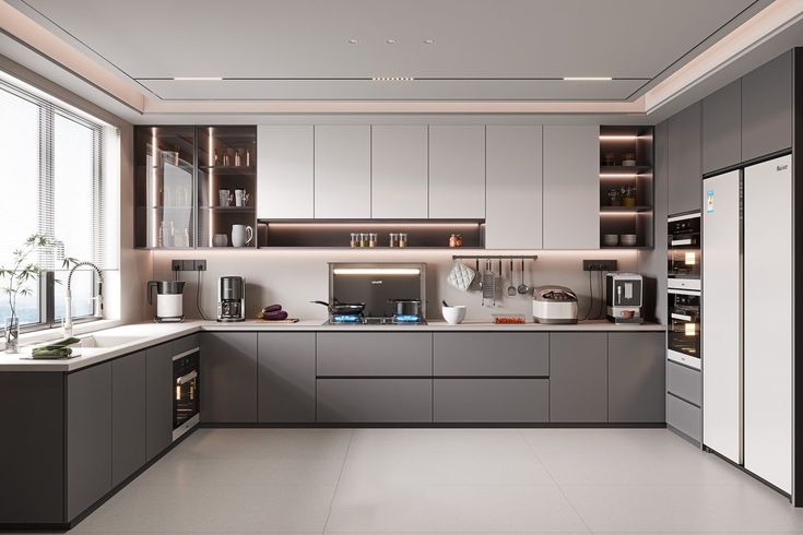 Family kitchen pairing stone worktops with warm wood European kitchen cabinets for a timeless look.