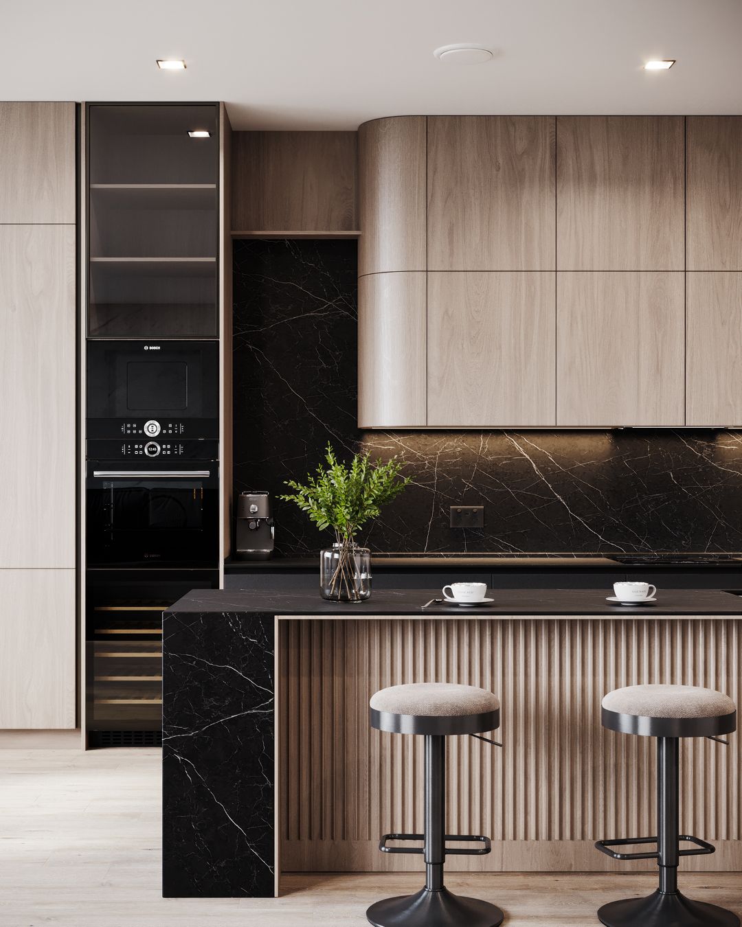 Modern small kitchen design with white cabinets and smart storage solutions