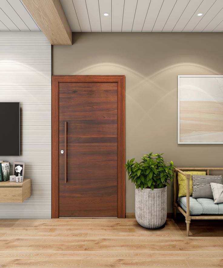 Whole-home approach—door, wall panel, and cabinet in one colorway