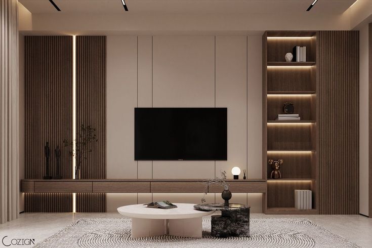 Brown gloss TV Stand with LED backlight and center media shelf