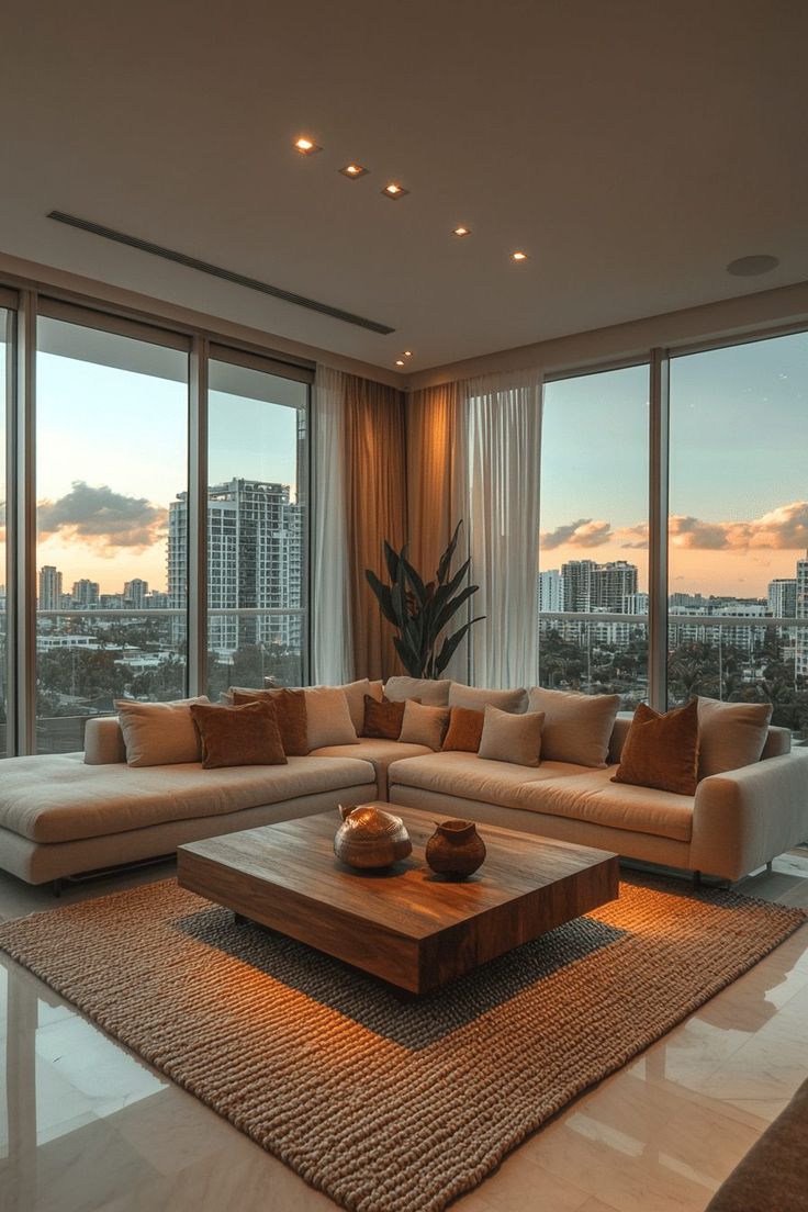 Curved boucle sofa with sculptural floor lamp illustrating soft-form Home Furnishing Trends.