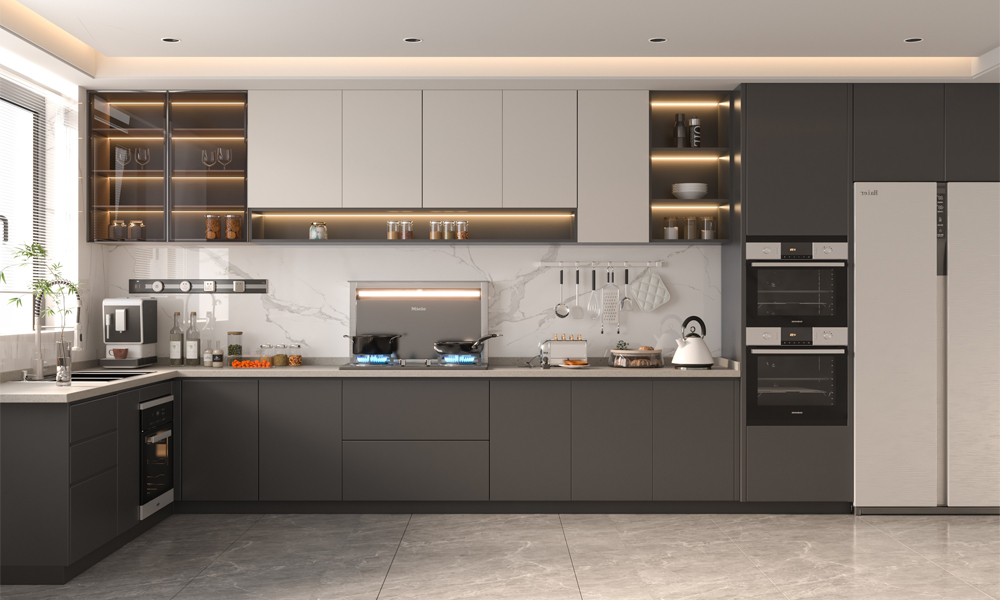 Modern Glossy Grey Kitchen Cabinets Design