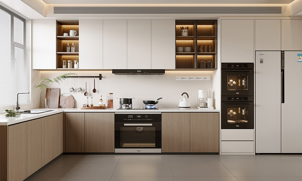 Modern Kitchen Cabinet Functional Layout Veneer Finish for Apartment Kitchen Spaces