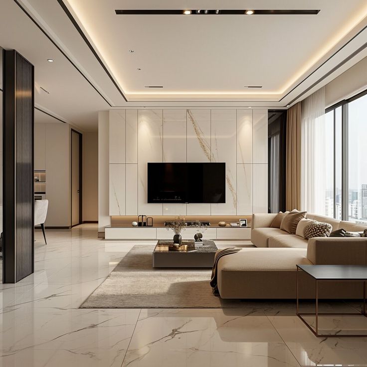 Modern Living Room with indoor plants, rattan accents, and woven baskets