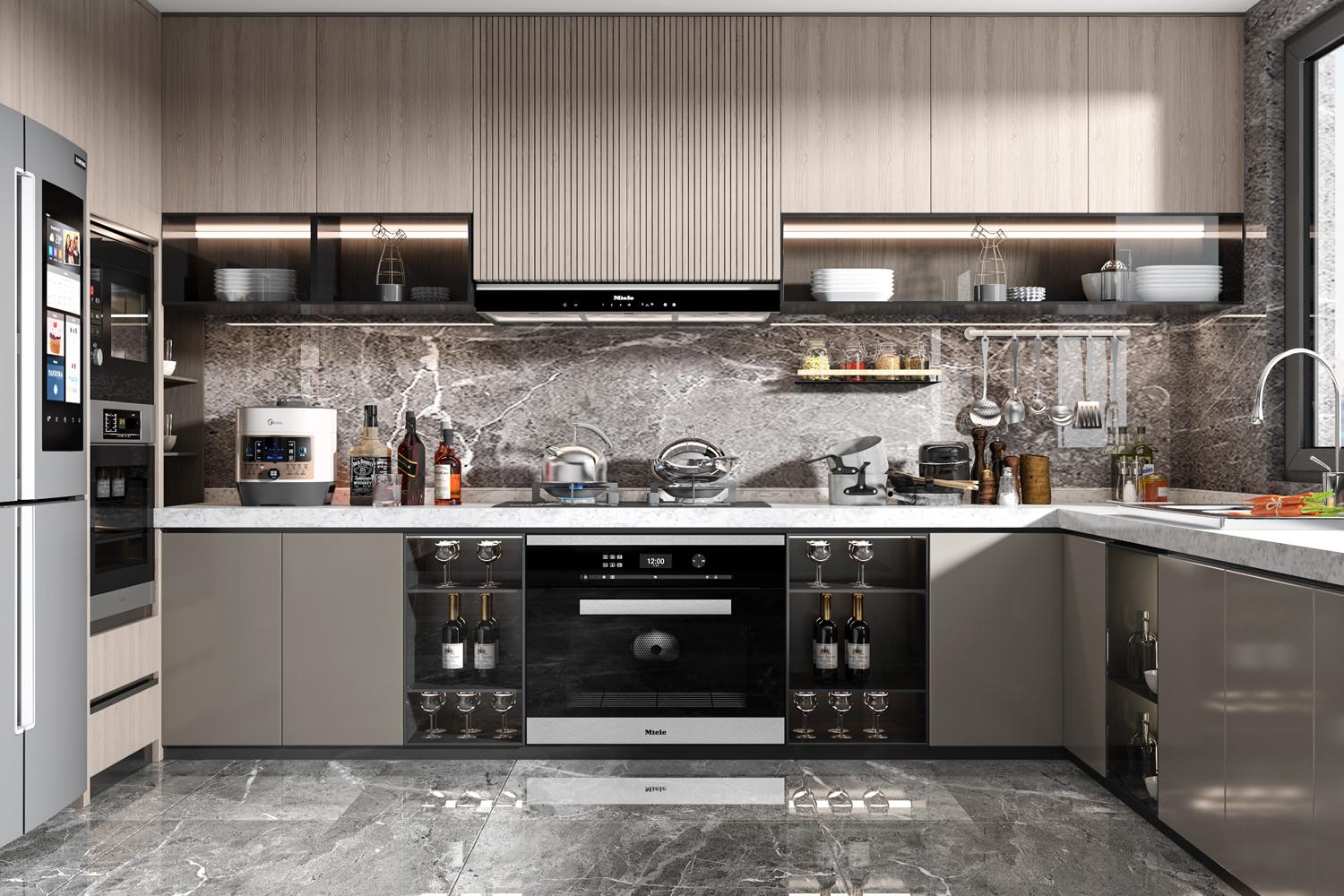 Kitchen Cabinet Dark Grey Sleek Lacquer Finish Modern Style