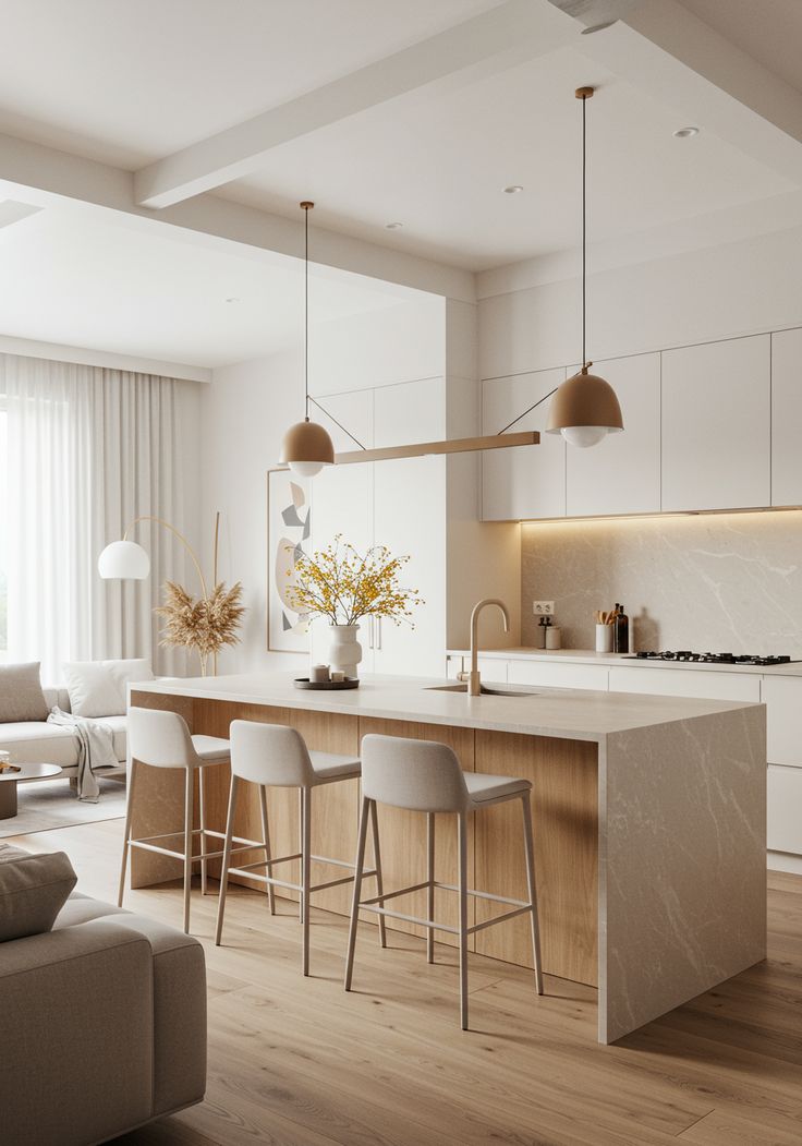 Small kitchen using light wood cabinets to brighten and enlarge the space