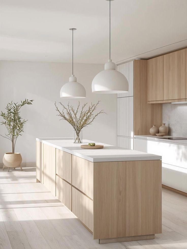 White oak kitchen cabinet ideas with integrated pantry storage and deep drawer organizers