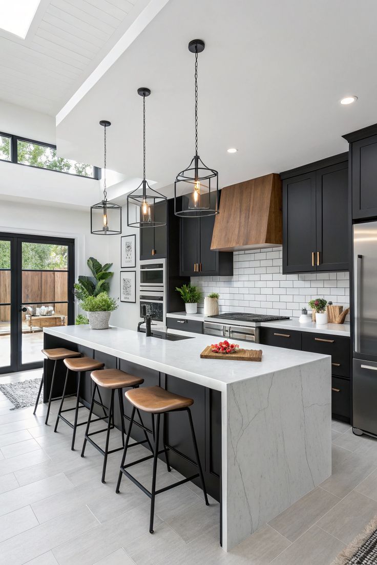 Flat slab White Oak Kitchen Cabinets with minimalist handles in a modern apartment kitchen