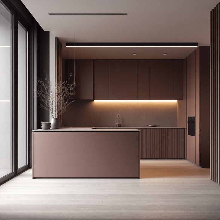 Isla central con gabinetes de cocina y cajones profundos