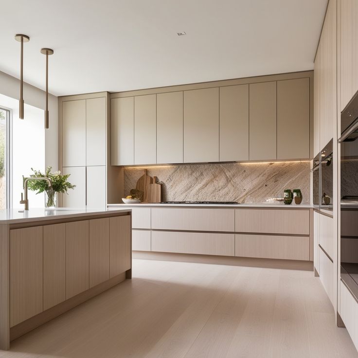 Diseño de gabinetes de cocina en madera clara estilo nórdico para espacio pequeño