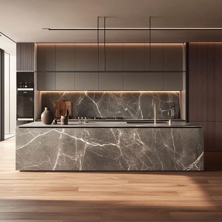 Contemporary kitchen designed by South American Kitchen Cabinet Makers with wood and brown kitchen cabinets