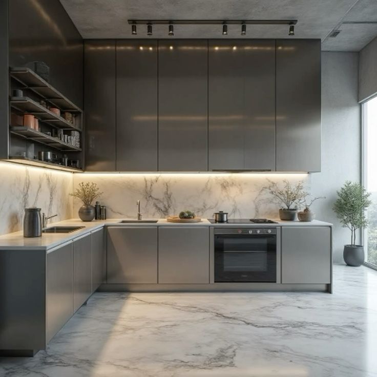 AIS SMARTI metal kitchen cabinets with stainless steel finish in modern apartment kitchen