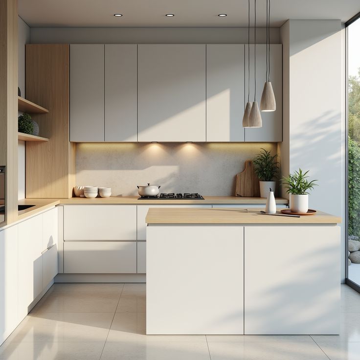 ideas de gabinetes de cocina modernos en 2026 con acabado mate blanco y madera clara