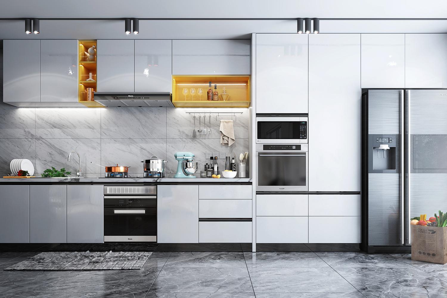 AIS Modern kitchen cabinet colors in white and wood combination