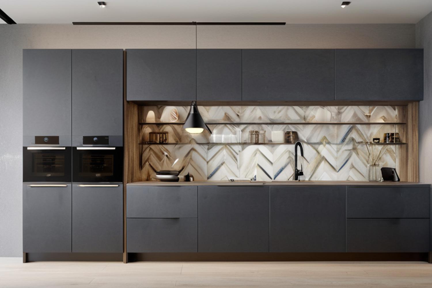 AIS Black Kitchen Cabinet COLOR Modern Style Clean Matte Finish with Island