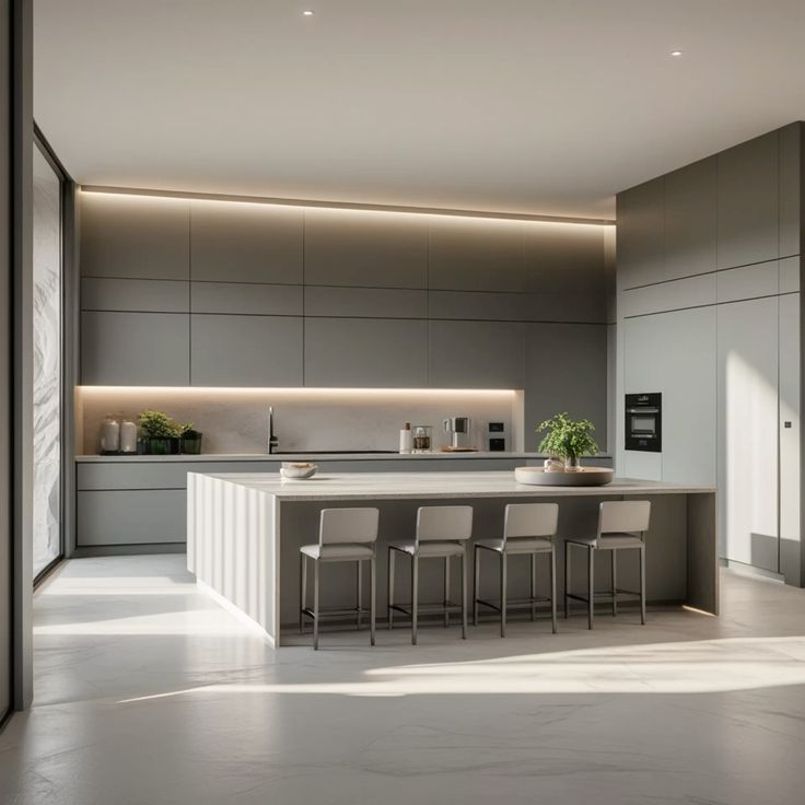 AIS Cabinet Modern kitchen island with seating and integrated storage.