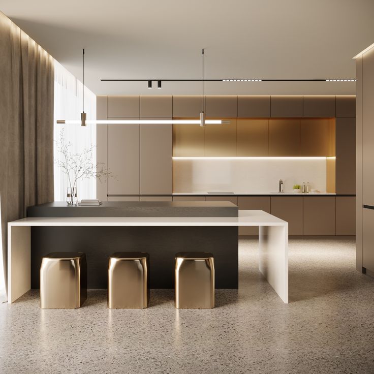 AIS Cabinet Grey sintered stone countertop with matte finish in a luxury kitchen island.