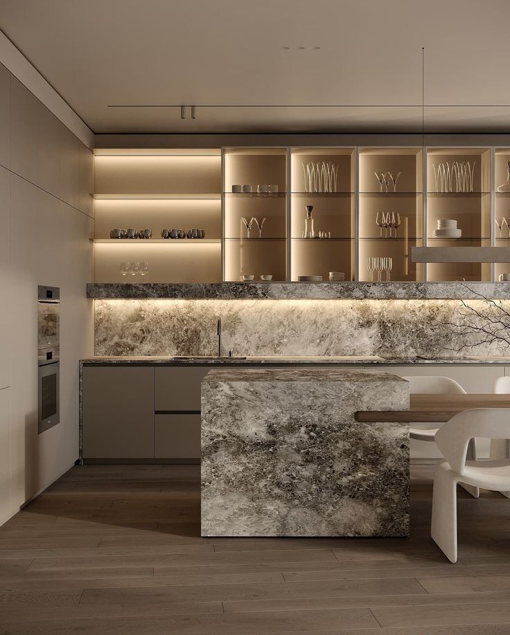 AIS Cabinet Natural granite kitchen benchtop with dark veining in a contemporary kitchen.