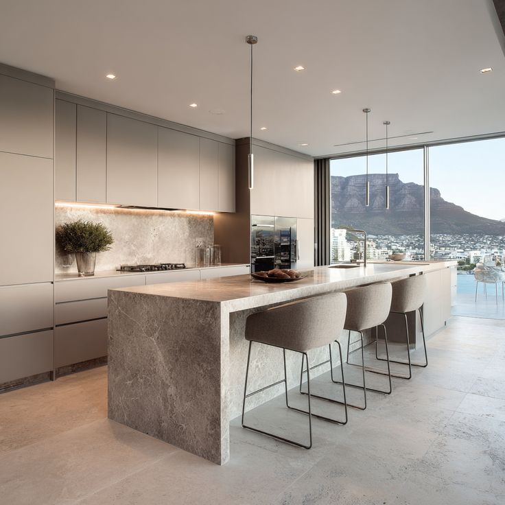 AIS Cabinet Modern Sydney kitchen with stone benchtop and matte cabinets.