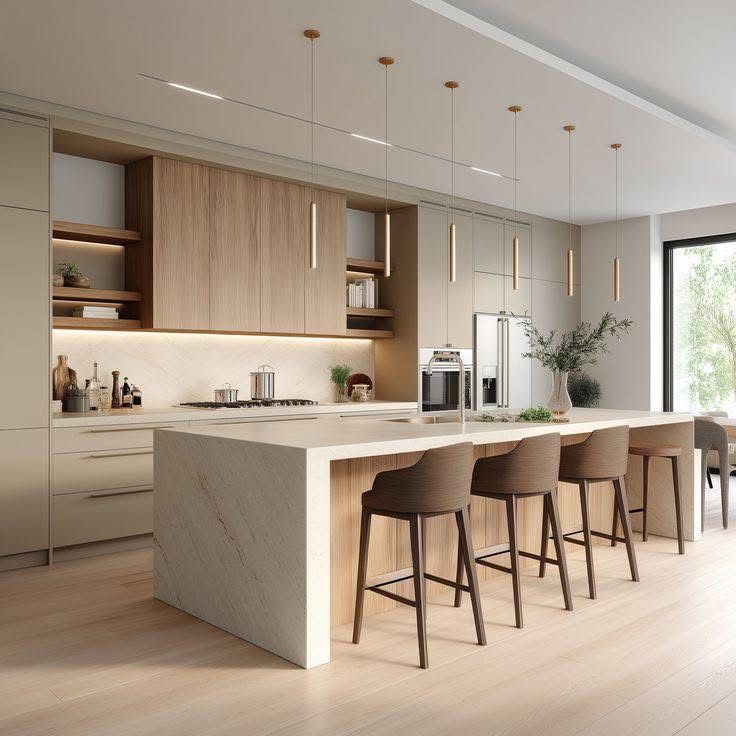 AIS Cabinet Modern Hampton style kitchen with minimalist shaker cabinets and soft neutral tones.